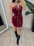 Grommet Crop Top and Mini Skirt Set