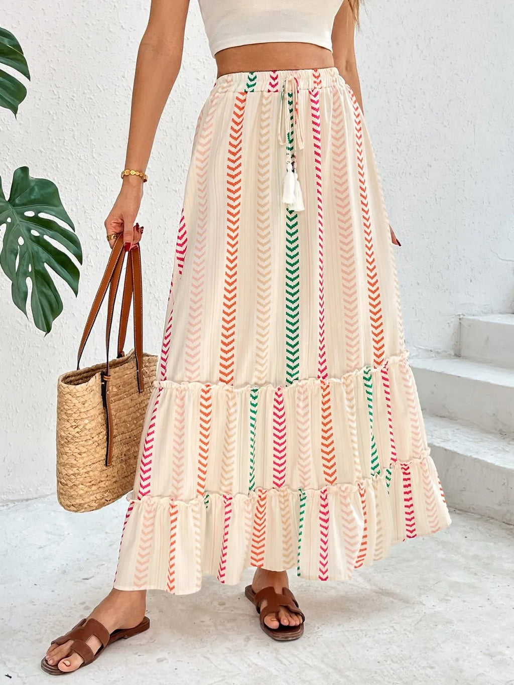 Frill Printed Maxi Skirt
