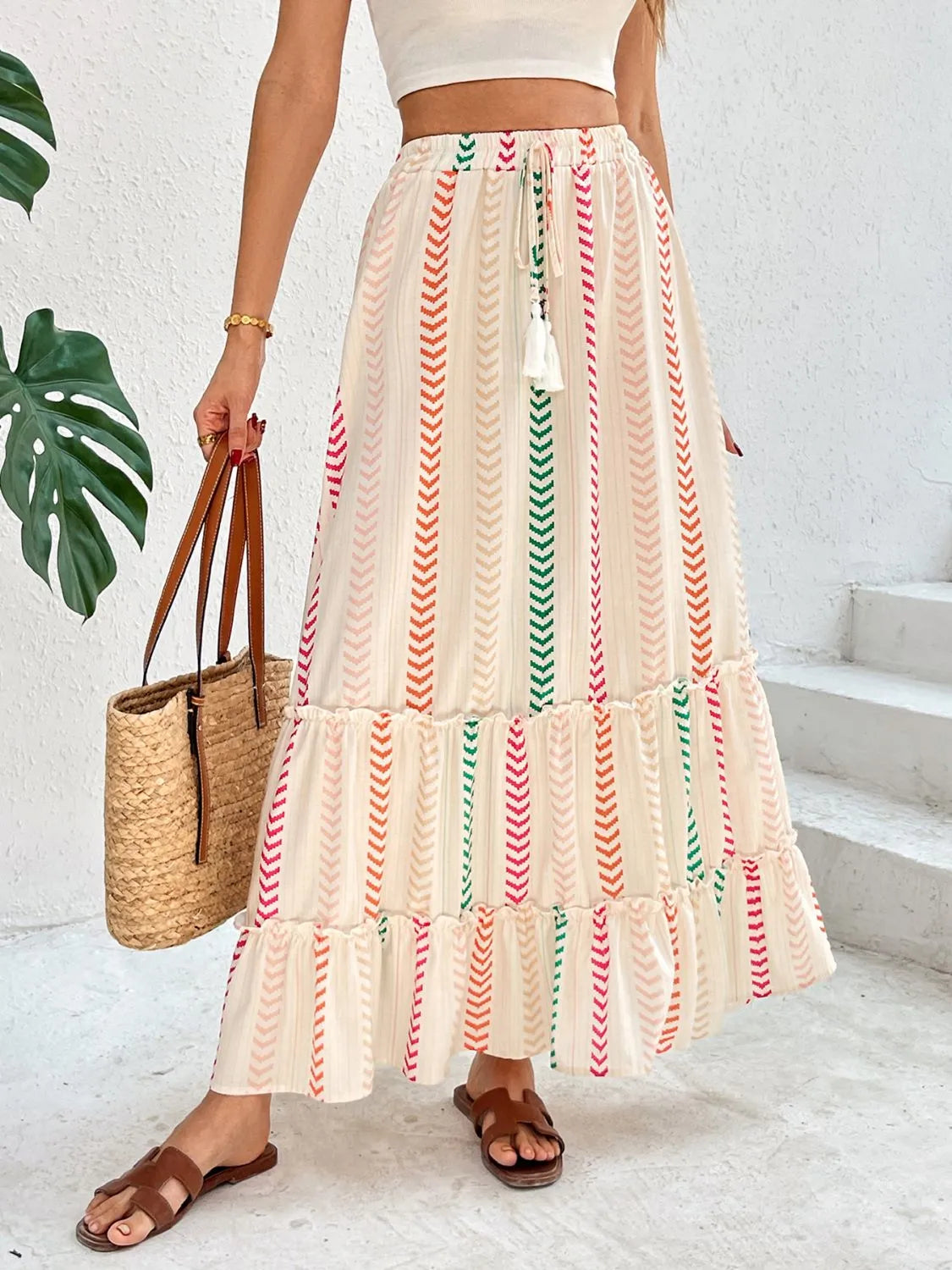 Frill Printed Maxi Skirt