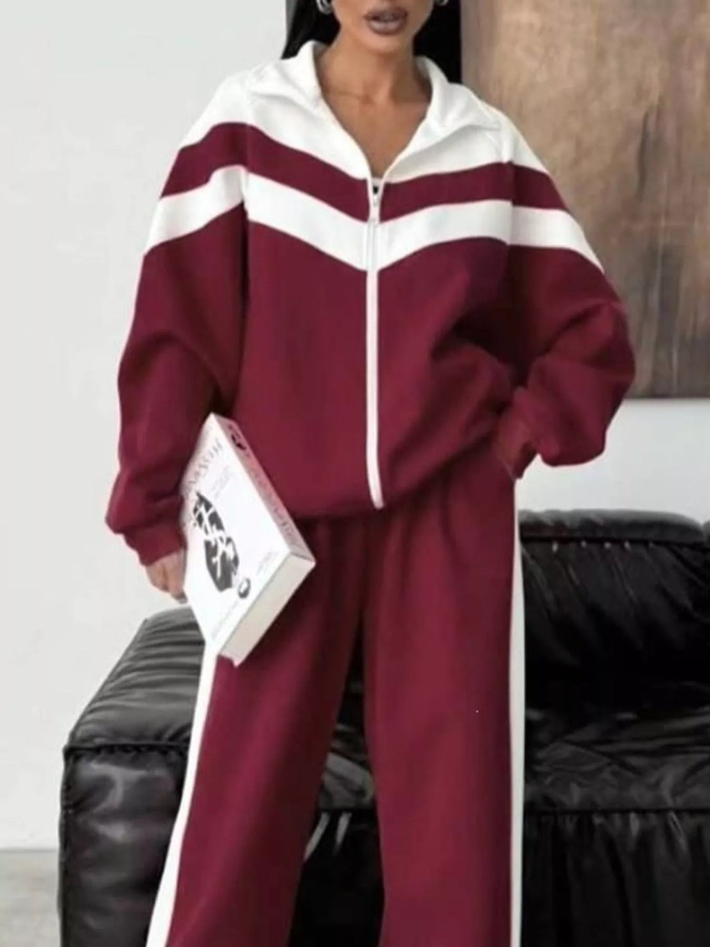Color Block Zip-Up Outerwear and Pants Set