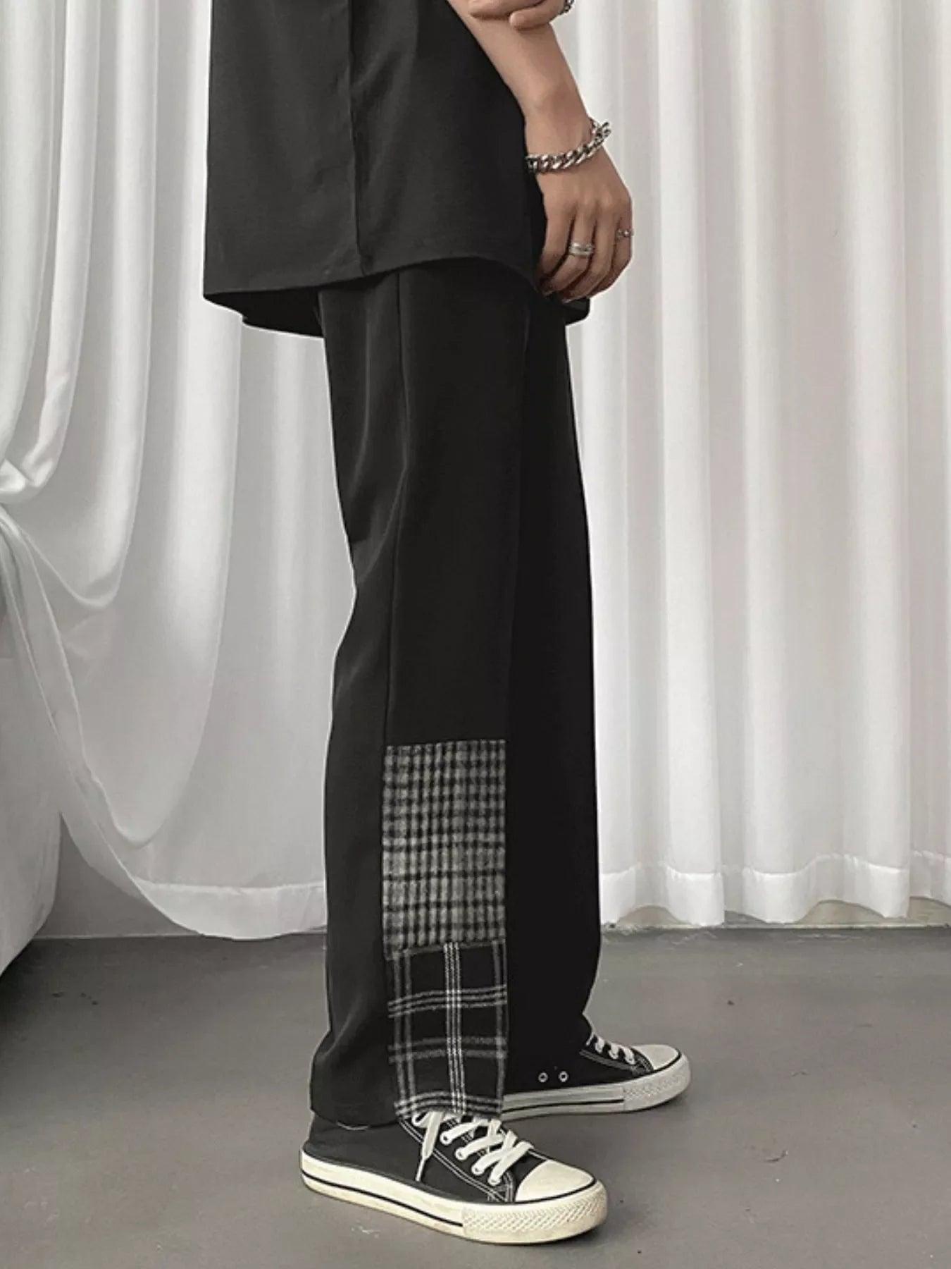Men's Plus Size Plaid Patchwork Straight-Leg Pants