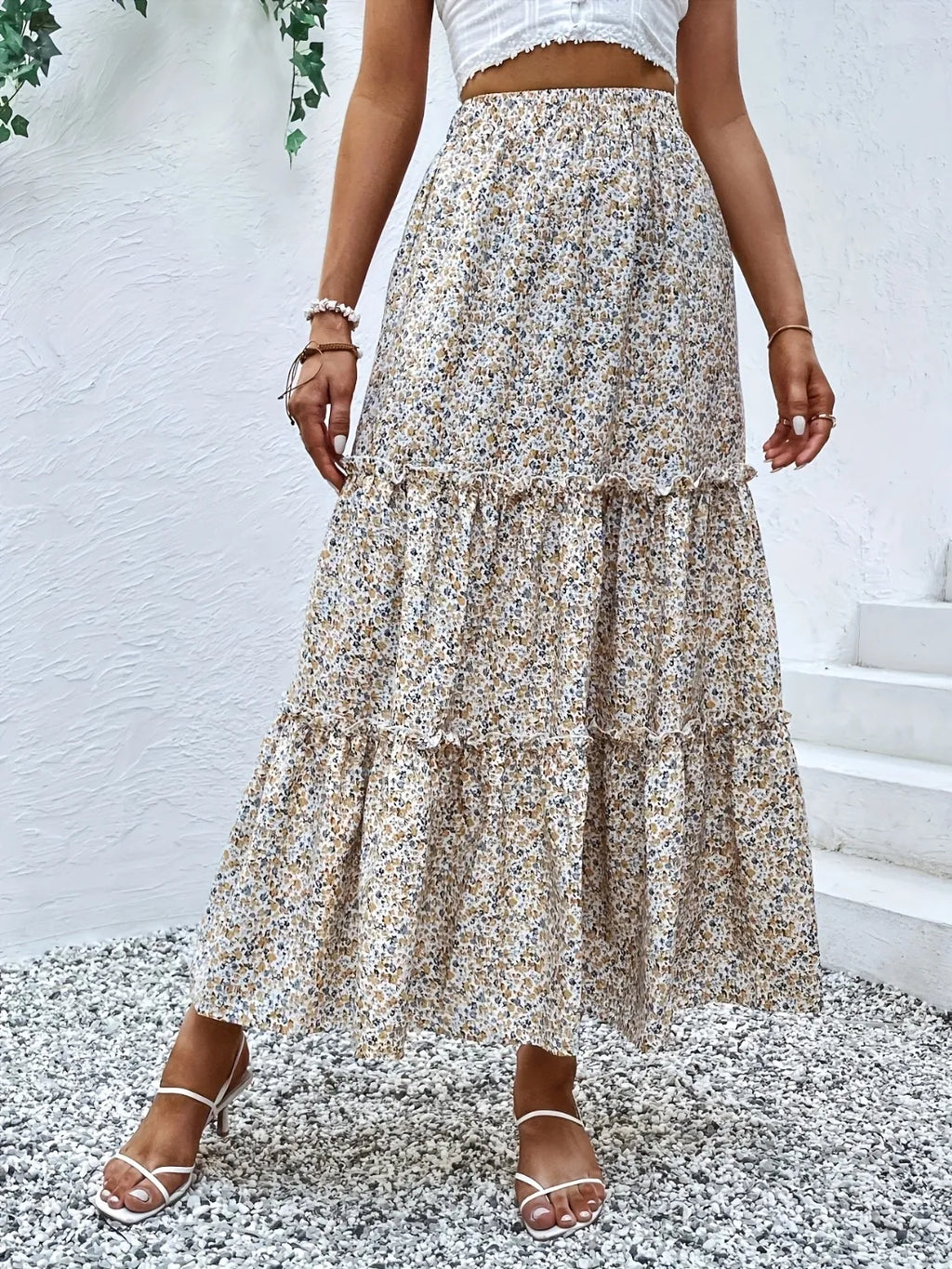 Frill Tiered Printed Skirt