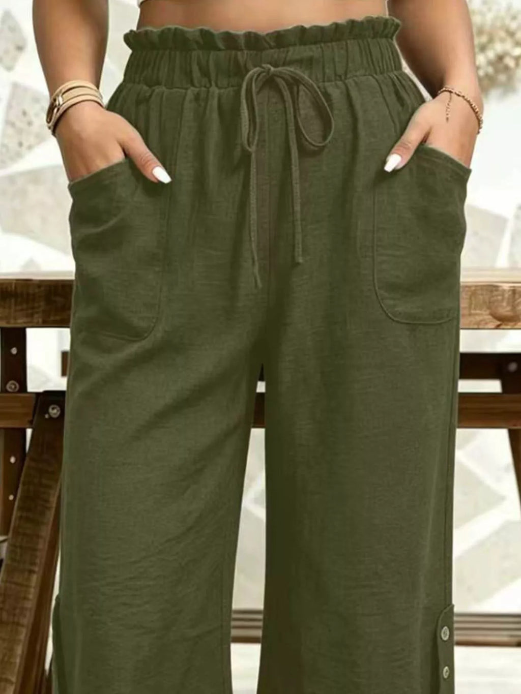 High-Waisted Drawstring Capris