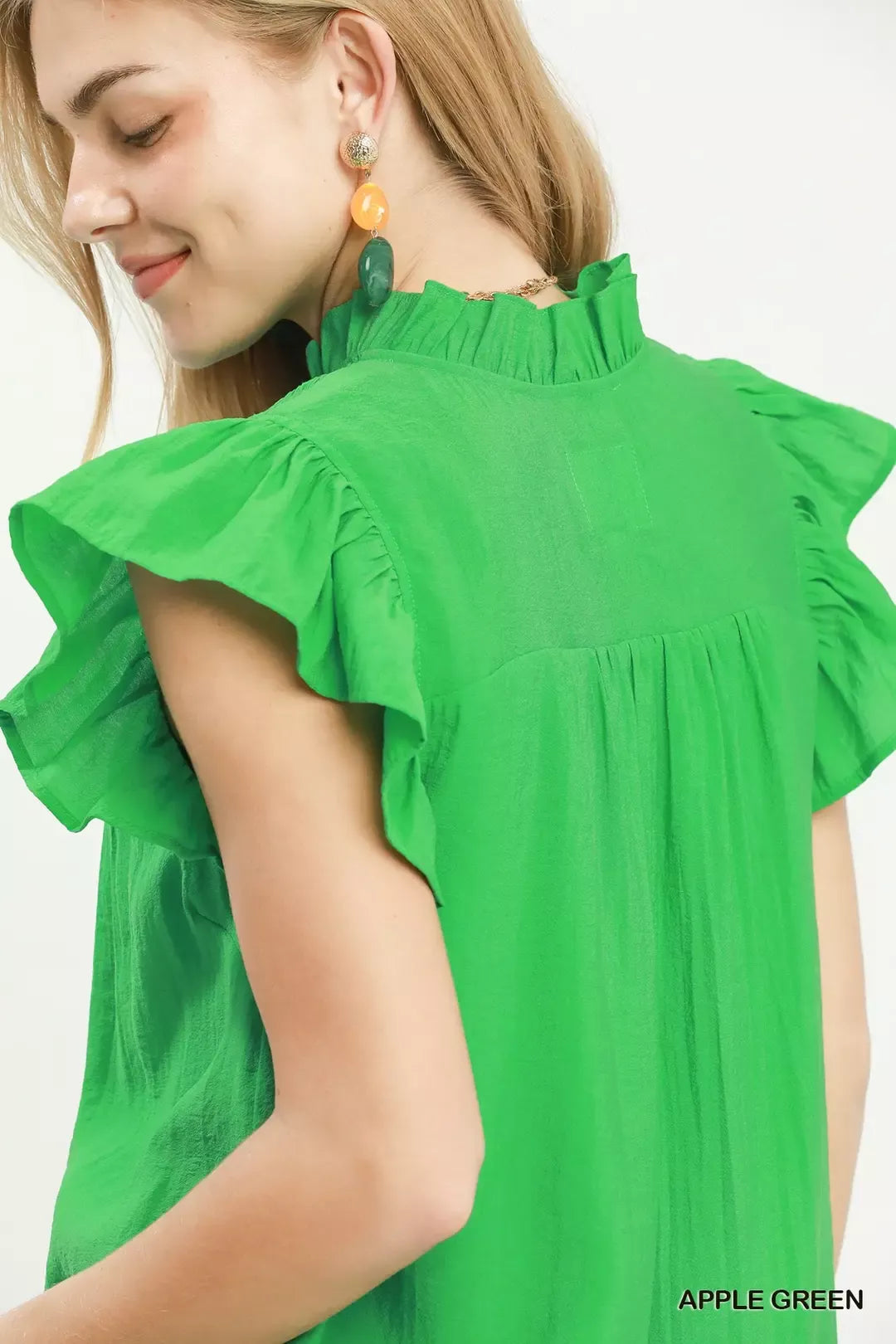 Smocked Yoke Ruffle Sleeve Blouse