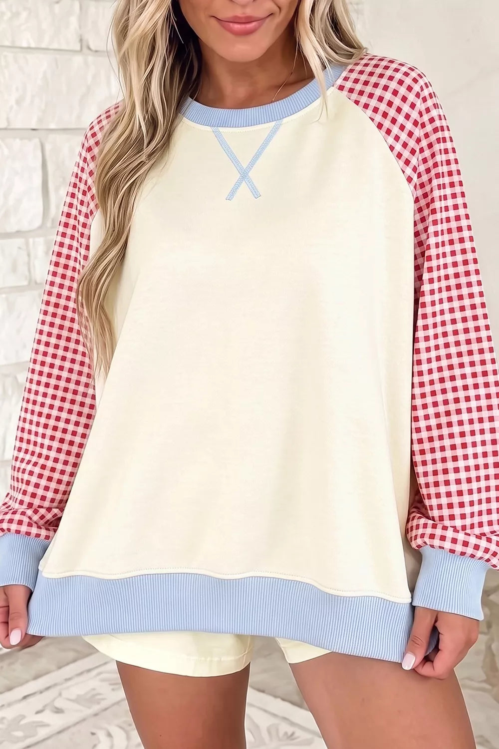 Plaid Raglan Sleeve Sweatshirt