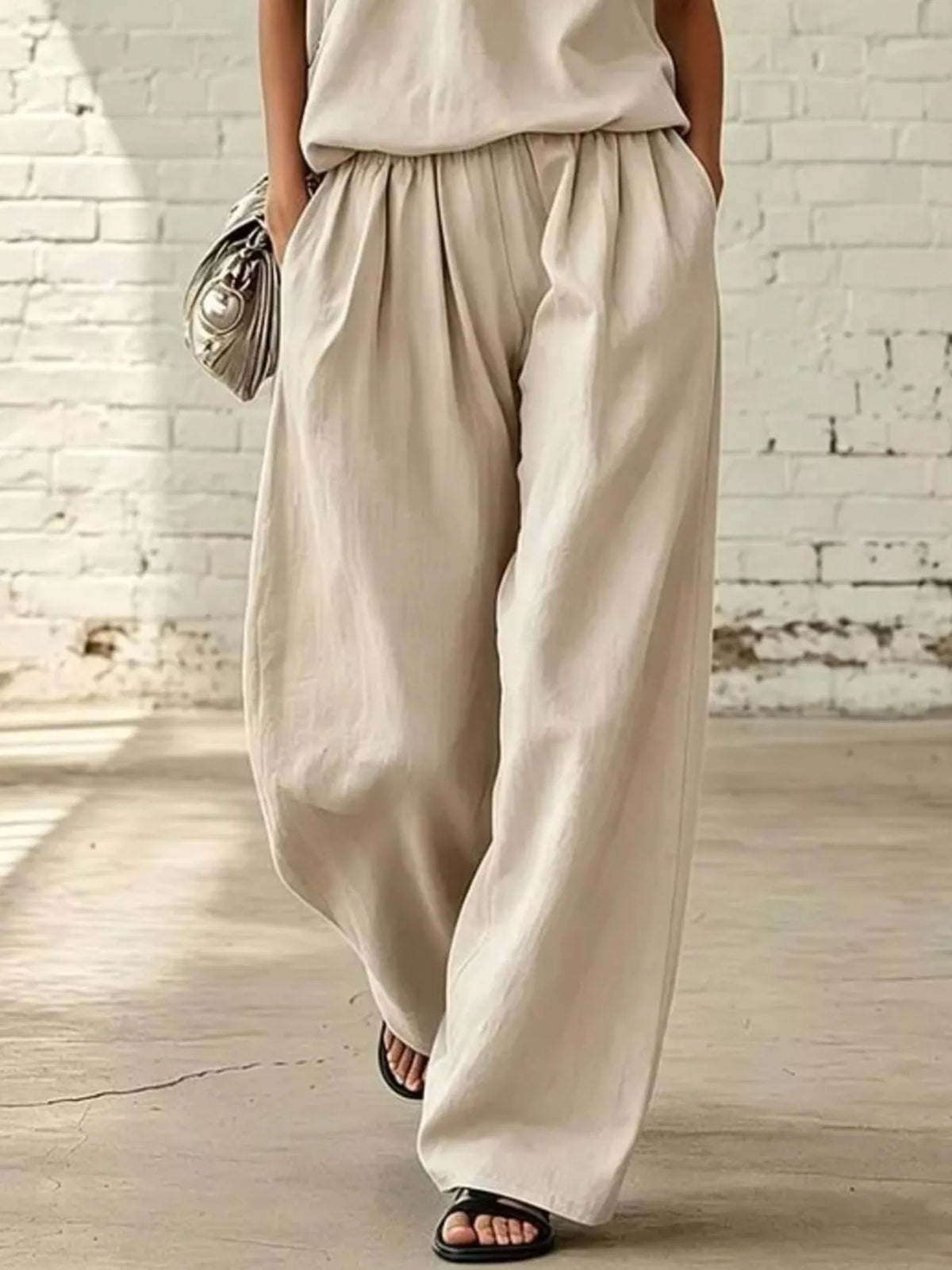 Full Size Sleeveless Top and Wide-Leg Pants Set Plus Size