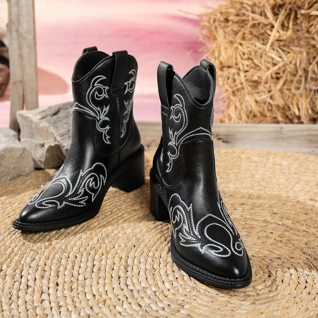 Point Toe Block Heels Boots