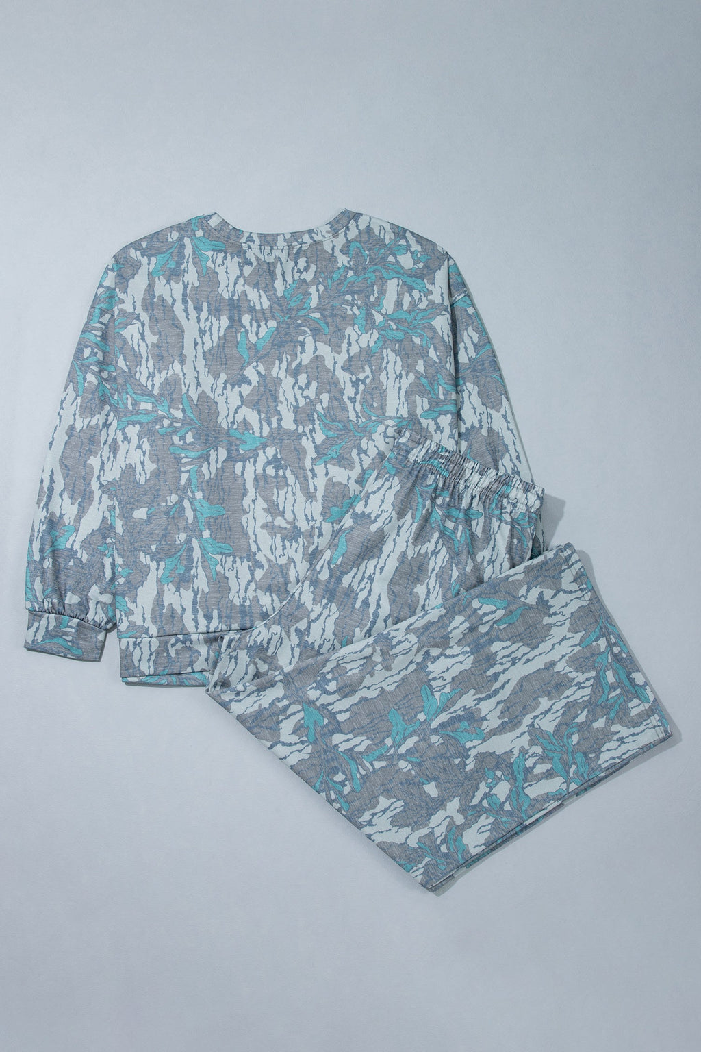 Multicolour Abstract Botanical Print Plus Size Pullover Drawstring Pants Set