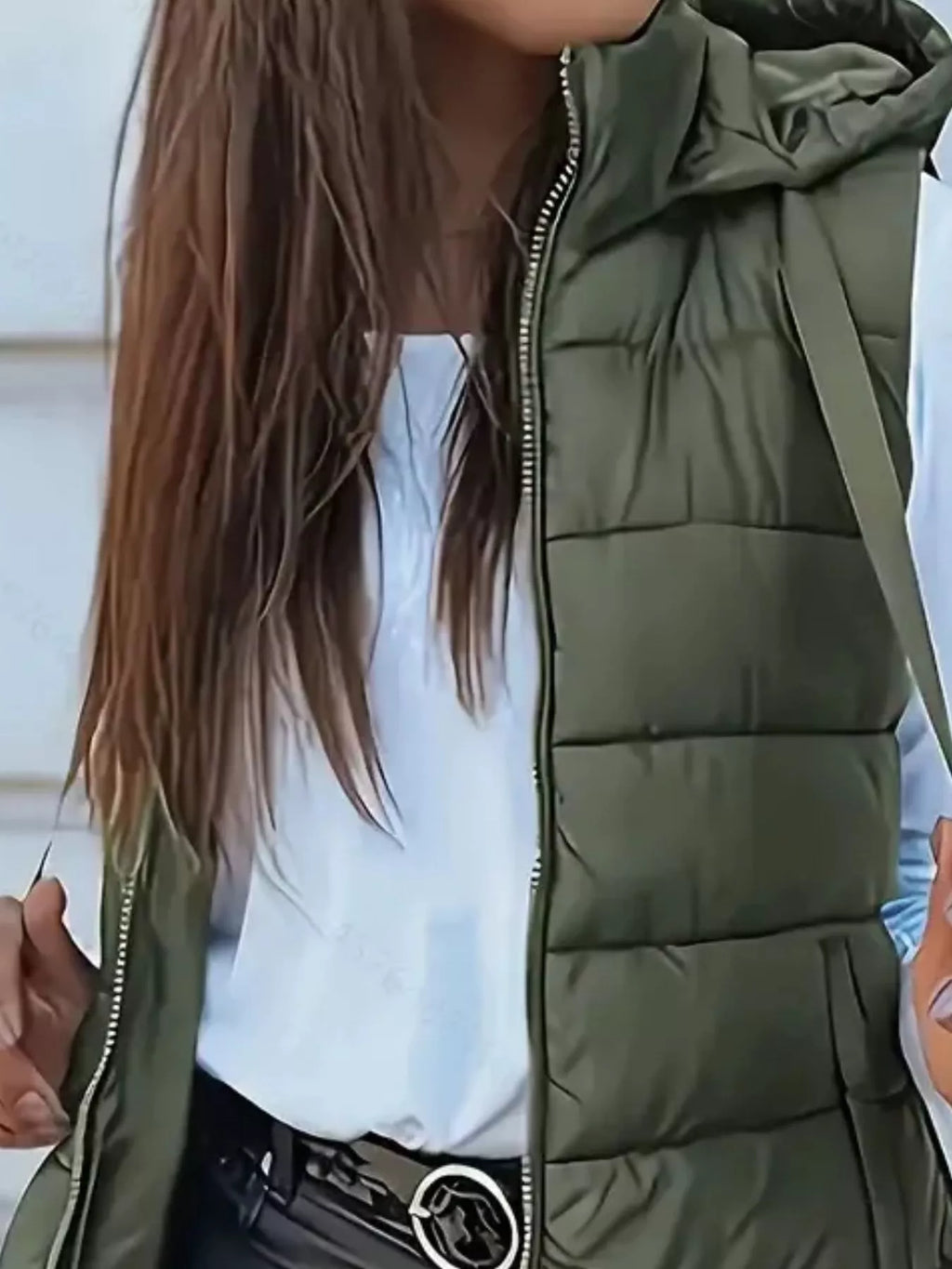 Zip Up Longline Hooded Puffer Vest Coat