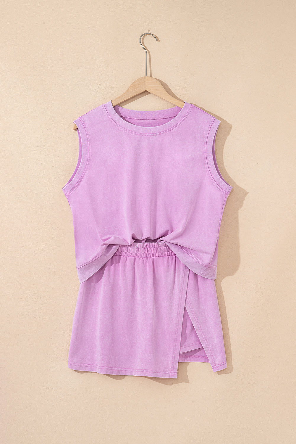 Mineral Wash Tank Top and Lined Split Skirt Set