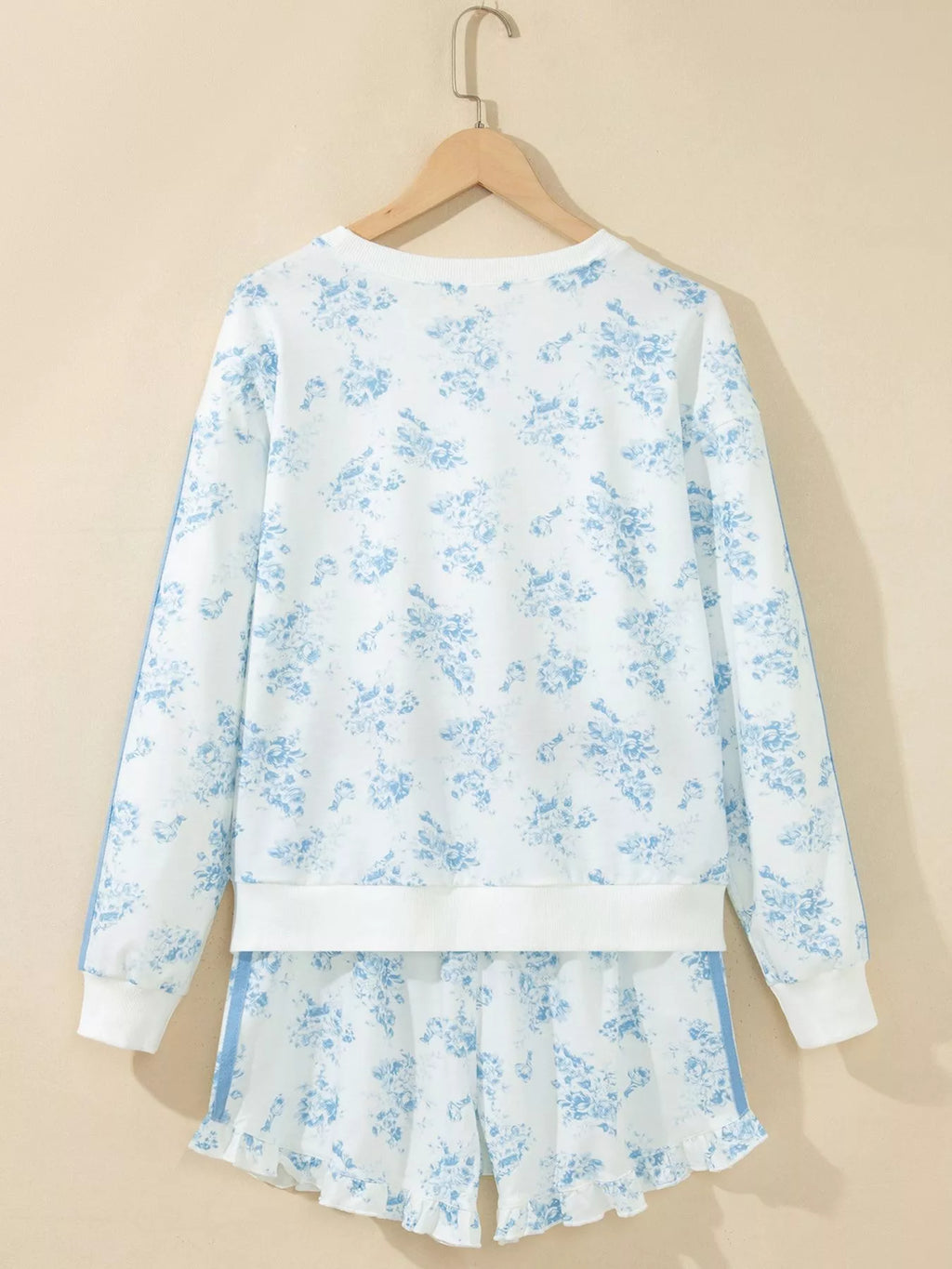 Floral Print Long Sleeve Sweatshirt and Shorts Set