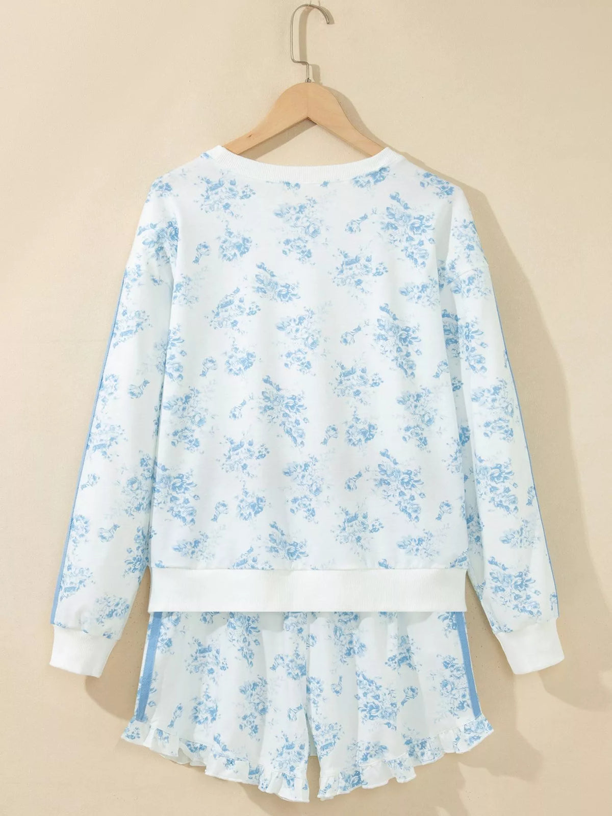 Floral Print Long Sleeve Sweatshirt and Shorts Set