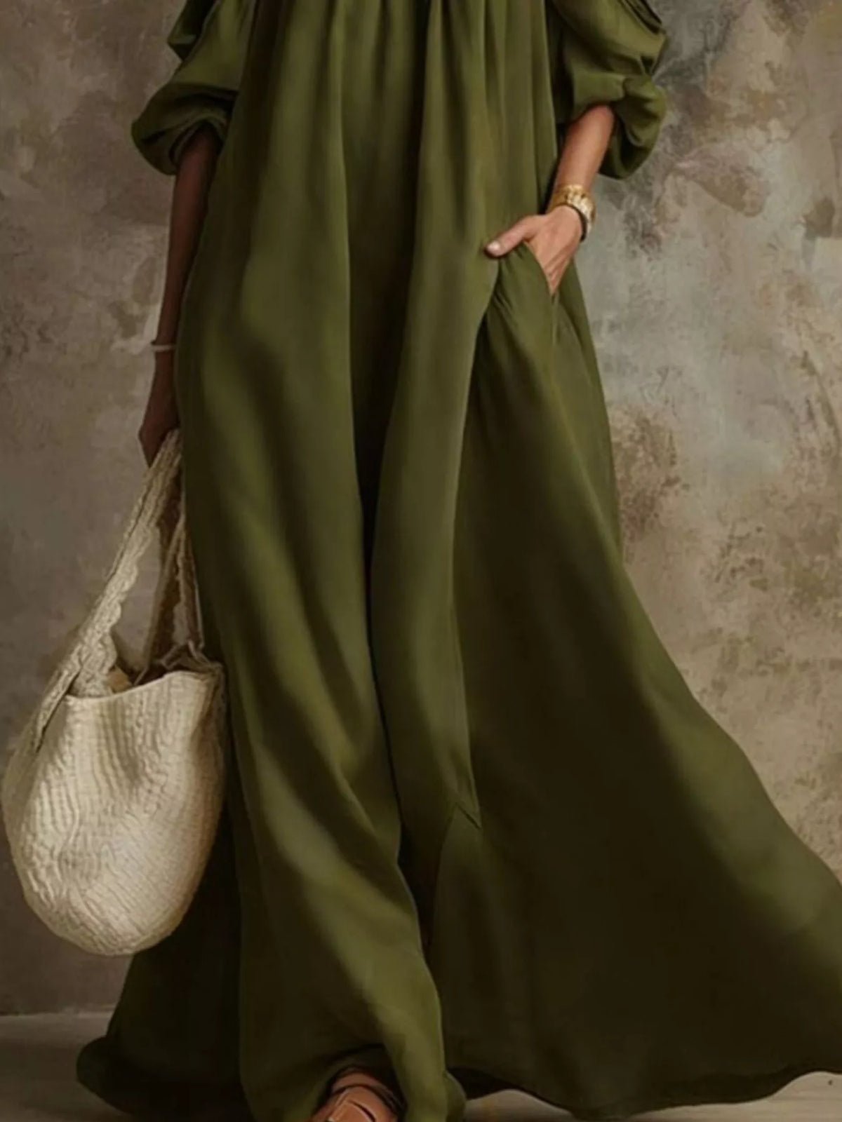 Full Size Cold-Shoulder Linen Maxi Dress Plus Size