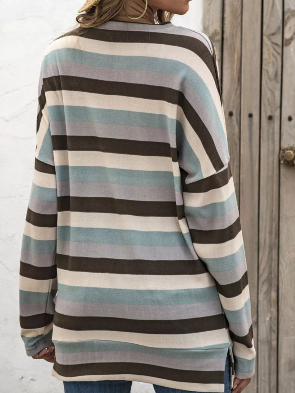 Full Size Casual Striped Long Sleeve Crew Neck Top Plus Size