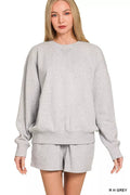 Fleece Long Sleeve Crew Neck Sweatshirt and Drawstring Shorts Set