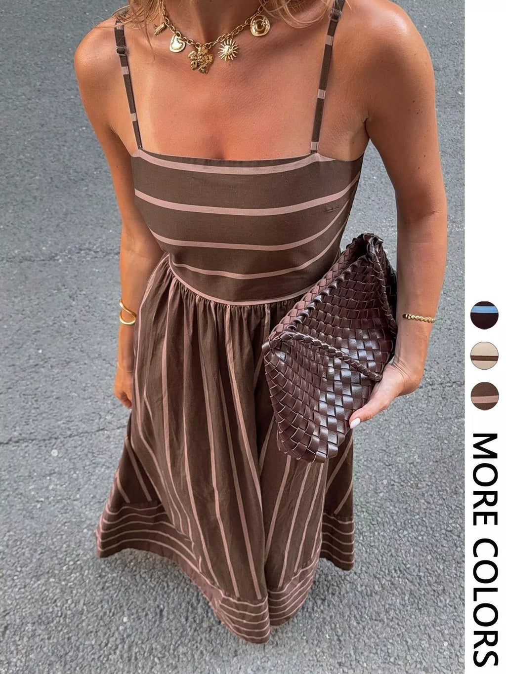 Cutout Back Striped Maxi Dress