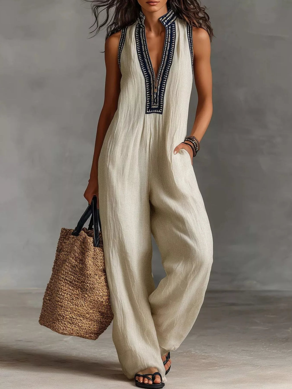 Full Size Sleeveless Wide-Leg Jumpsuit Plus SIze