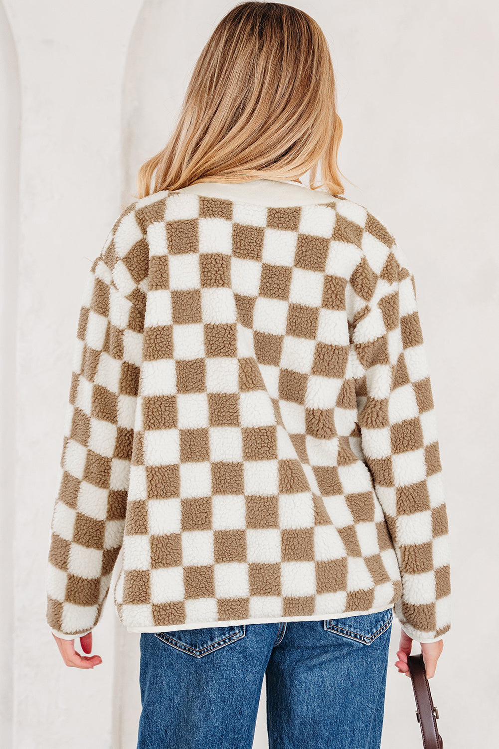 Checker Sherpa Button Front Chunky Jacket