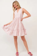 Striped Sleeveless V-Neck Tiered Mini Dress