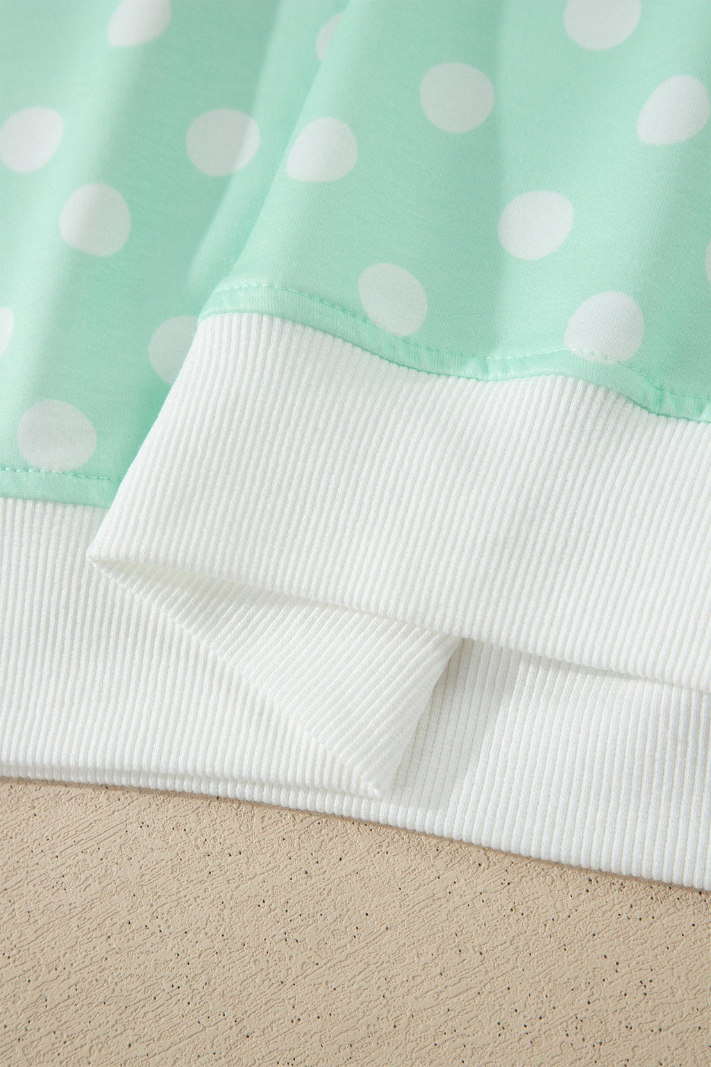 Green Polka Dot Print Color Block Trim Mock Neck Short Set