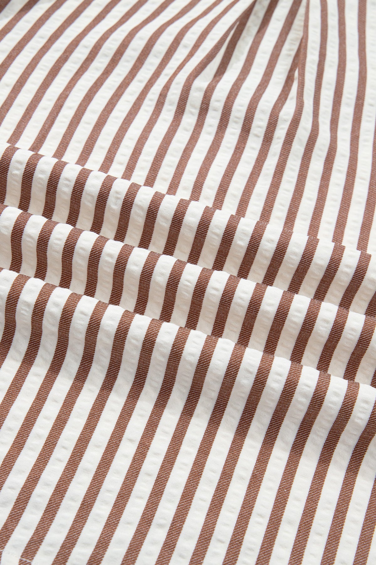Stripe Collared V-Neck Bubble Sleeve Blouse