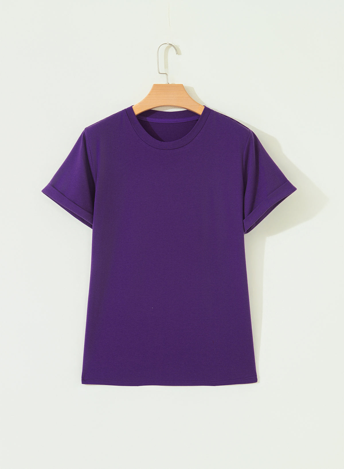 Tillandsia Purple Casual Plain Crew Neck Tee