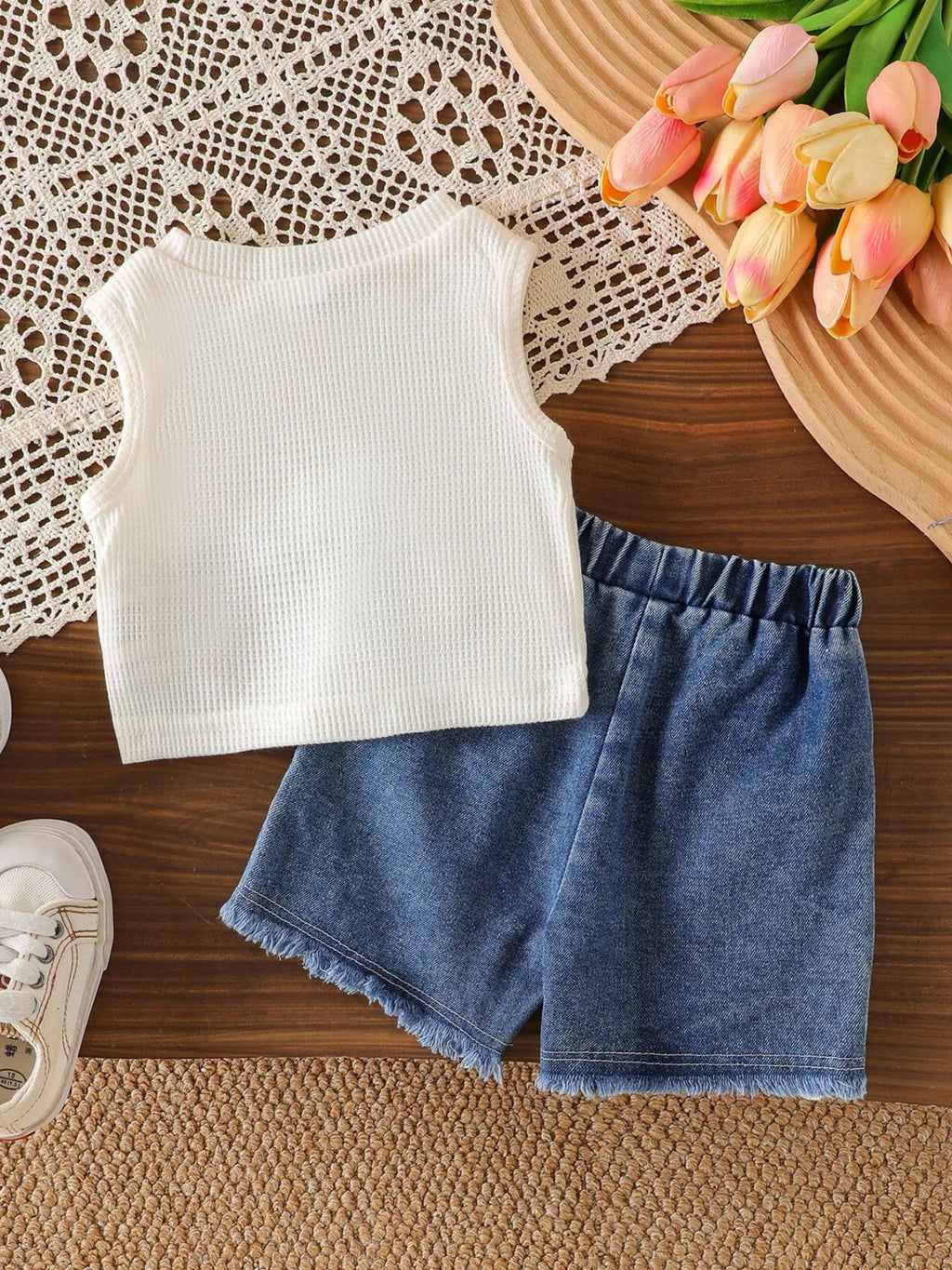 Children's Bow Tank and Denim Shorts Set