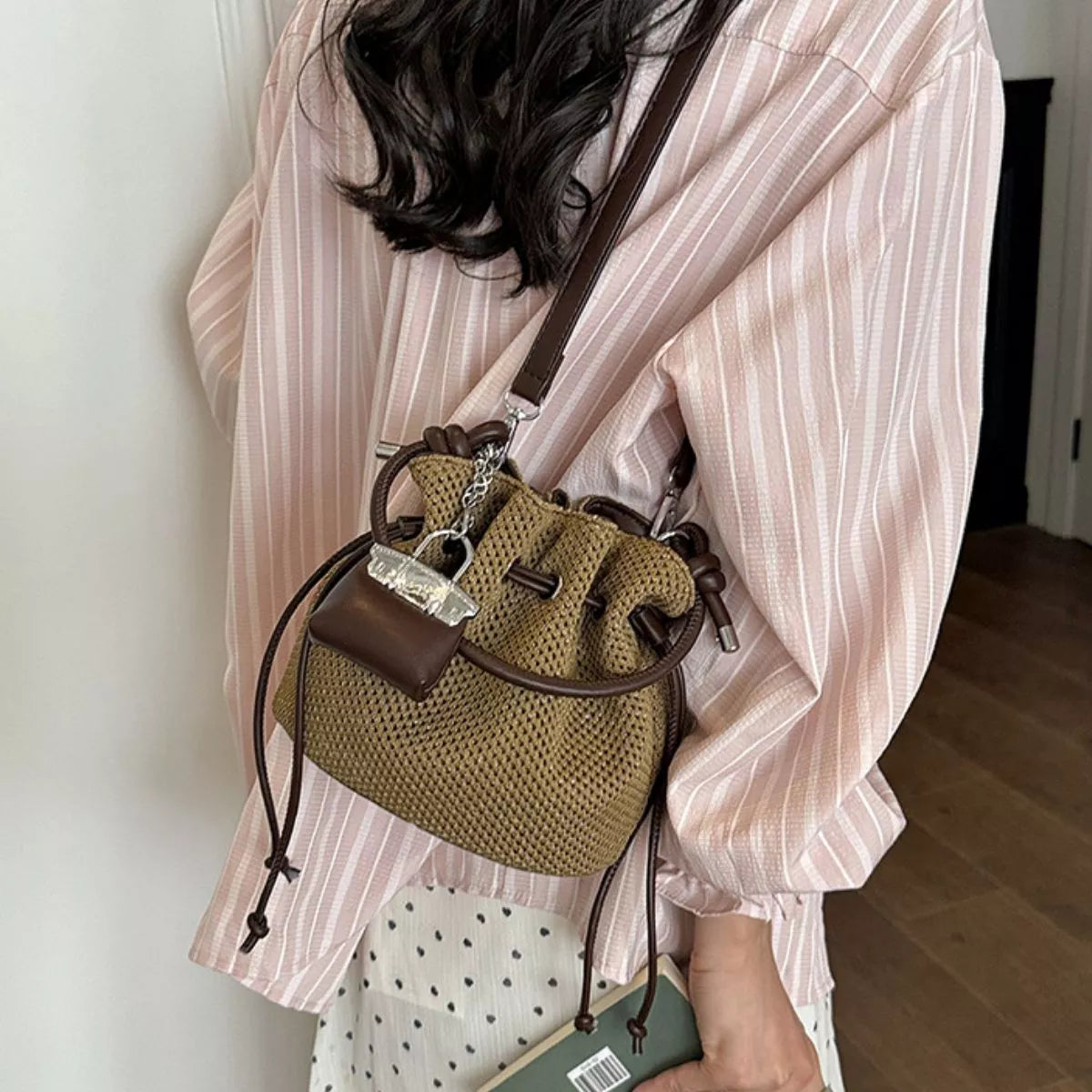 Woven Drawstring Crossbody Bag