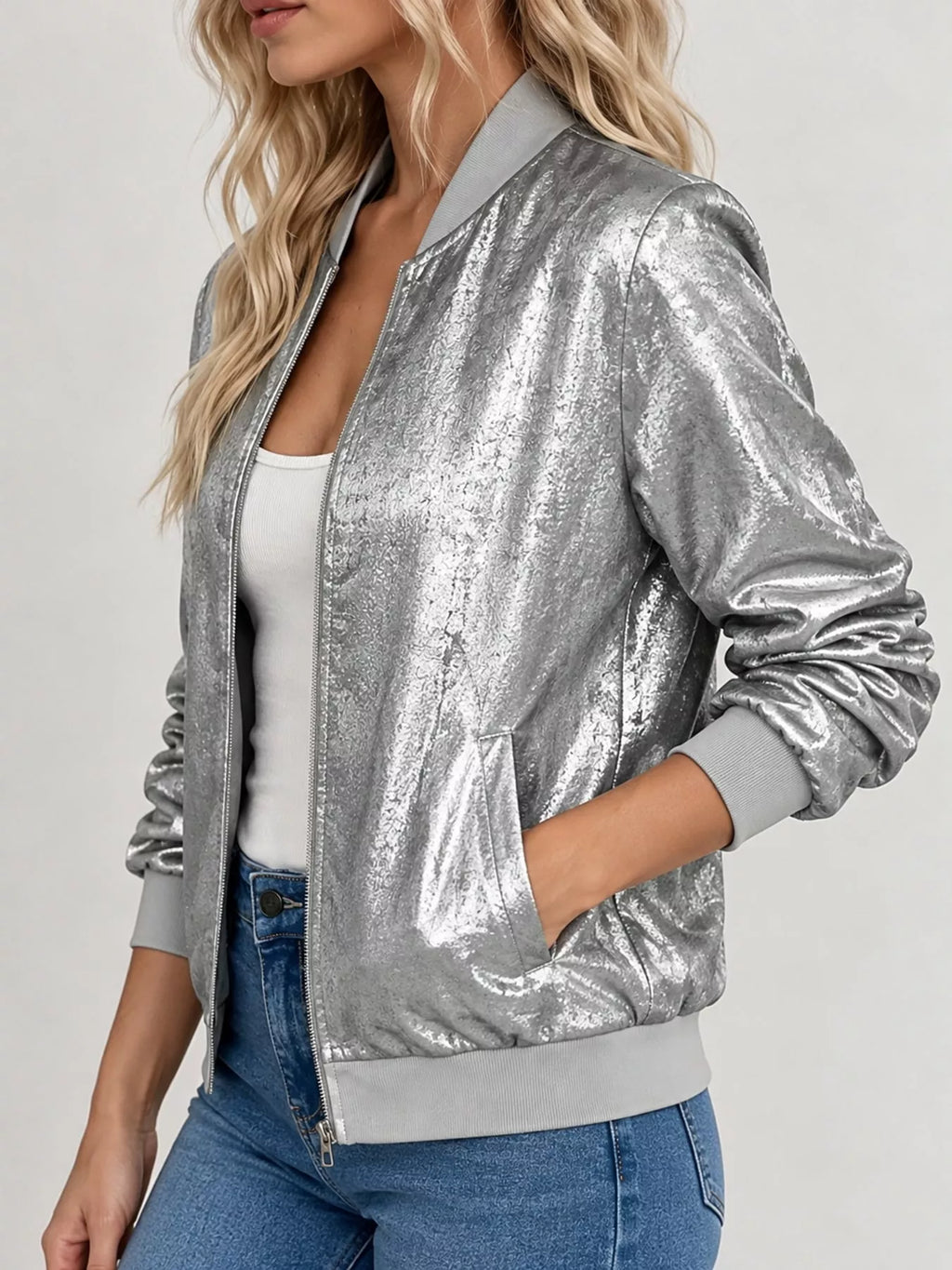 Full Size Zip Up Long Sleeve Jacket Plus Size