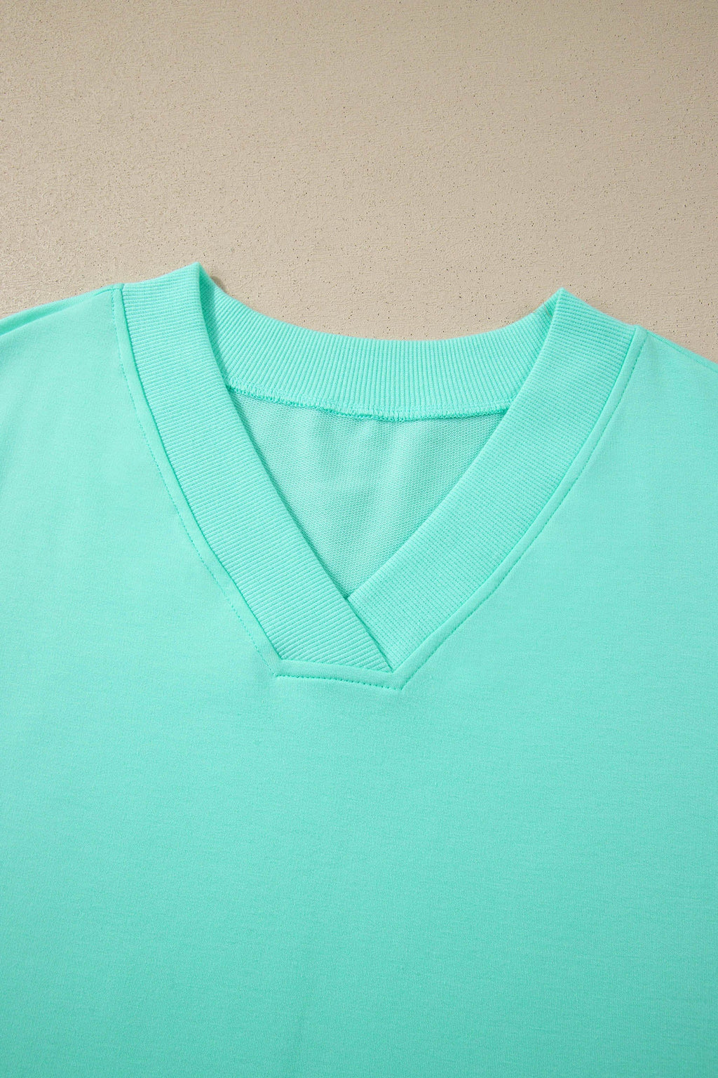 Mint Green V Neck Short Sleeve Top Drawstring Shorts 2pcs Set