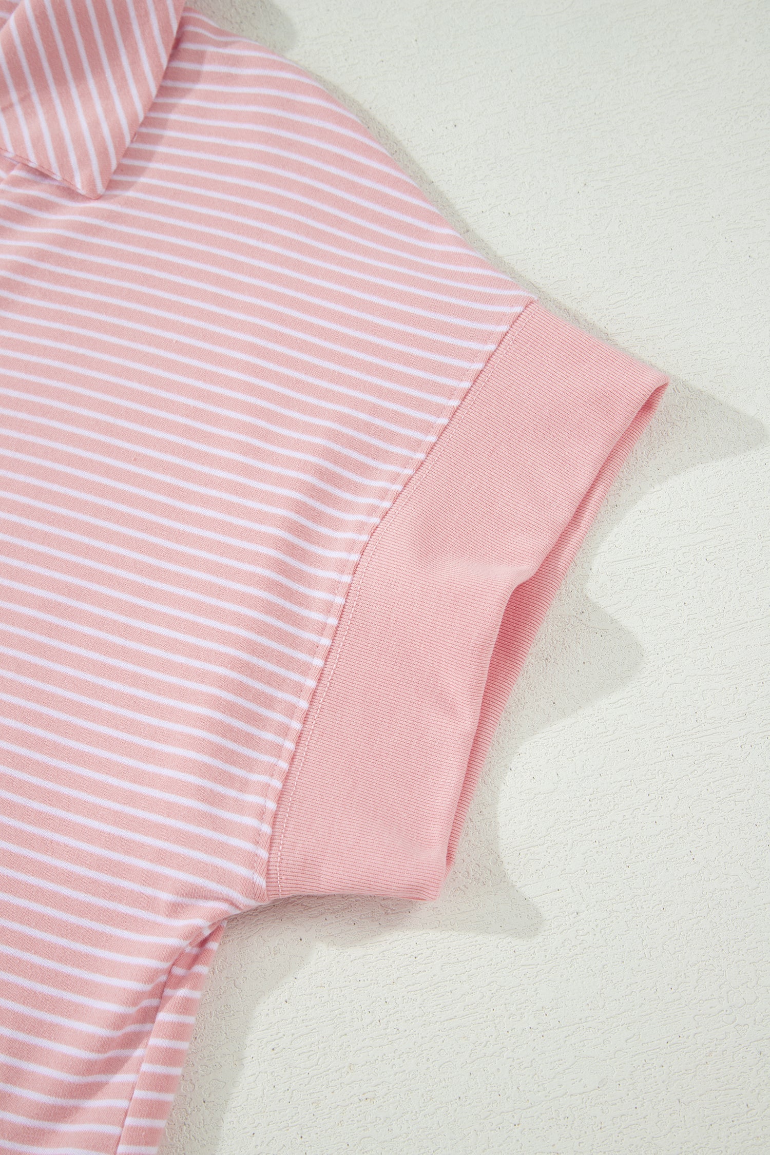 Pink Stripe Dolman Sleeve Polo Shirt and Drawstring Shorts Set