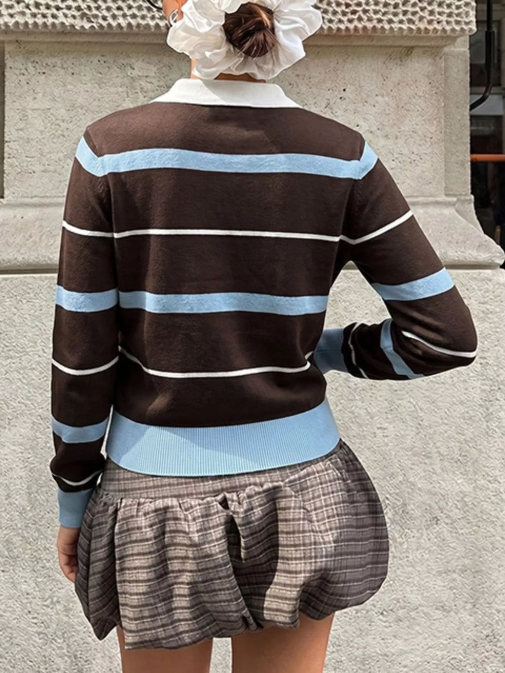 Striped Polo Collar Sweater