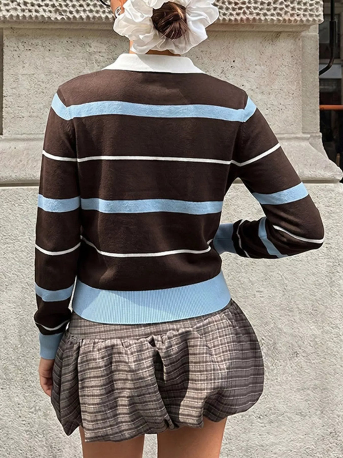 Striped Polo Collar Sweater