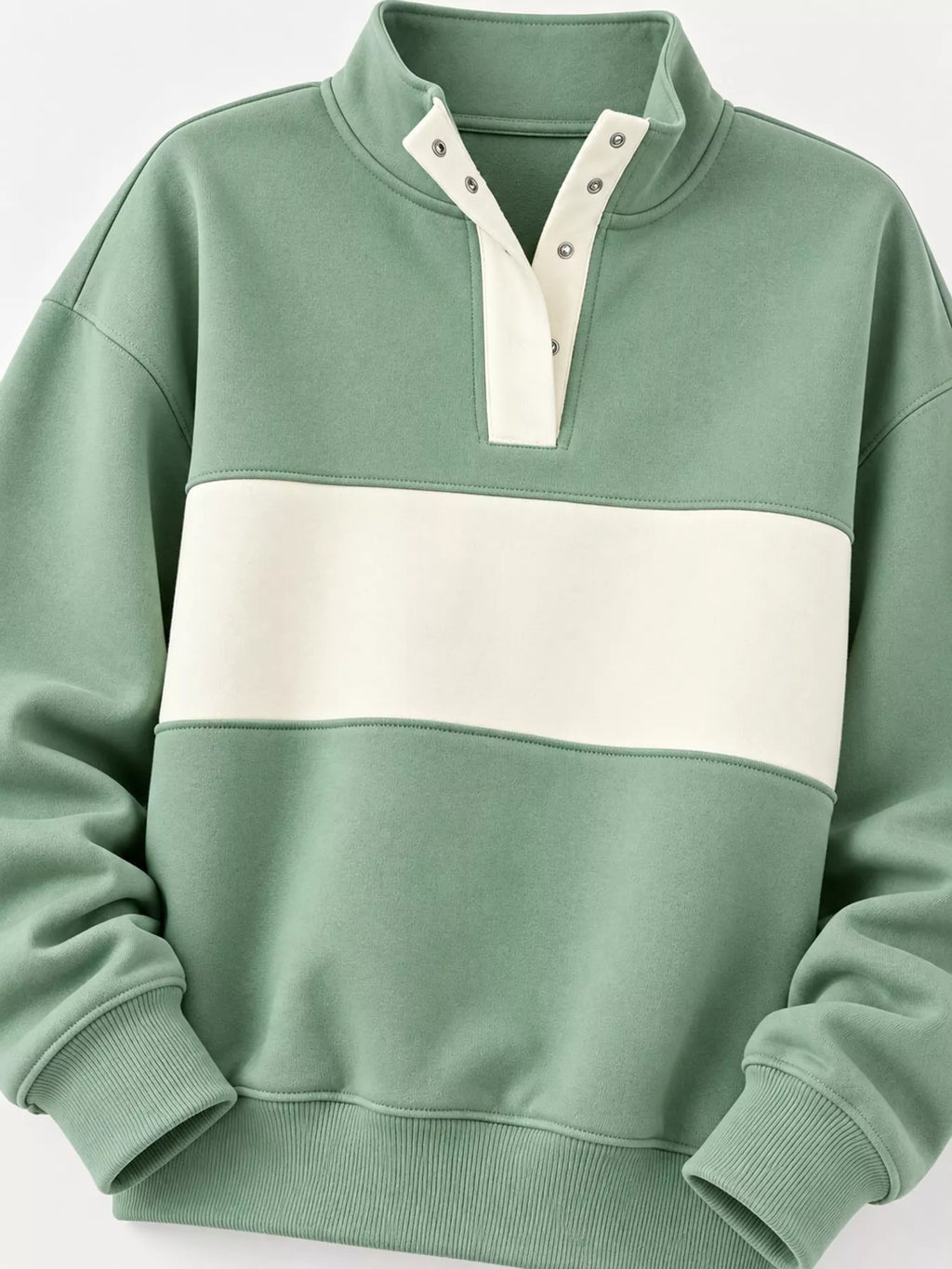 Full Size Color Block Snap-Button Sweatshirt Plus Size