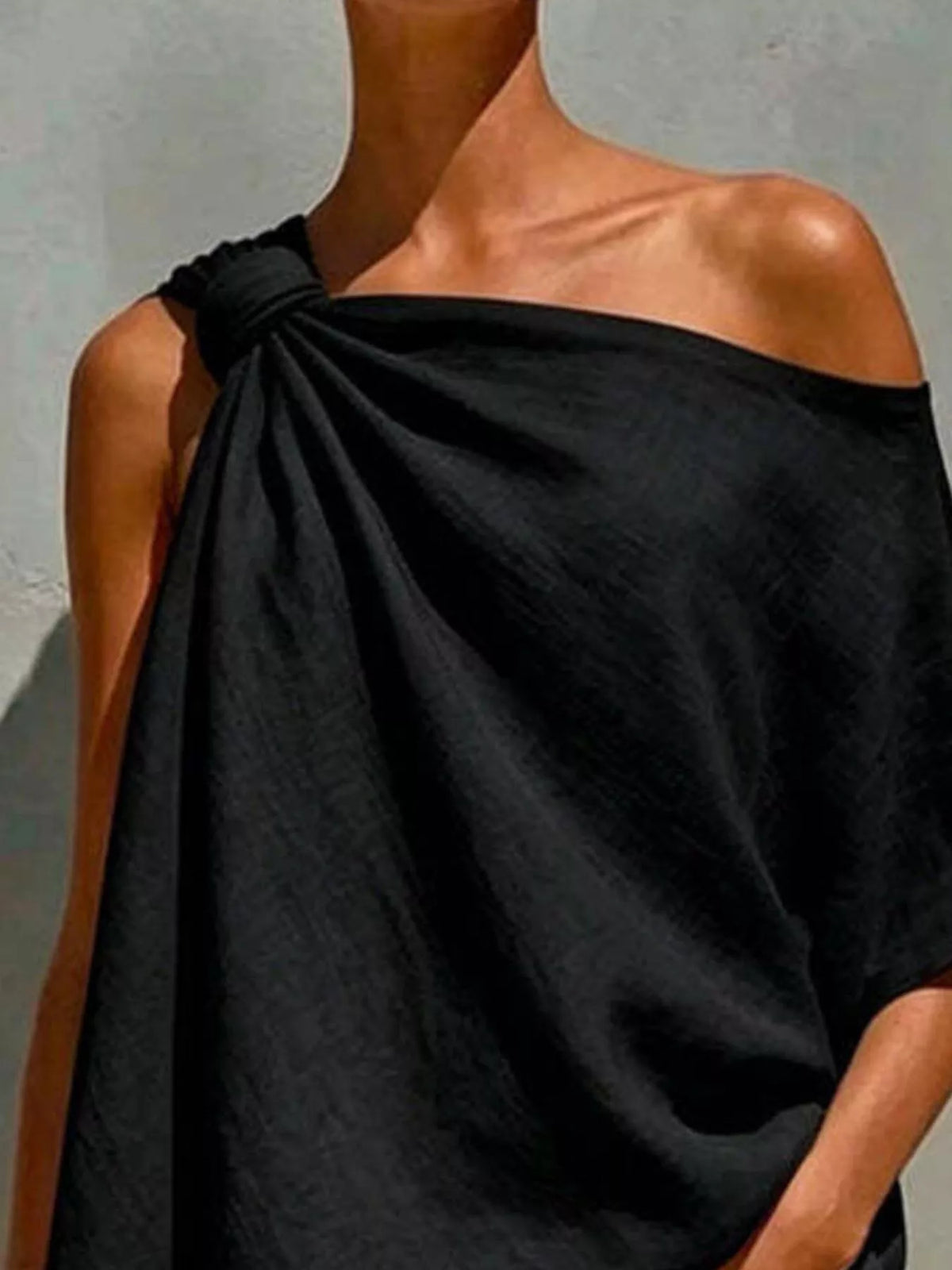 Full Size One-Shoulder Knot Detail Blouse Plus Size