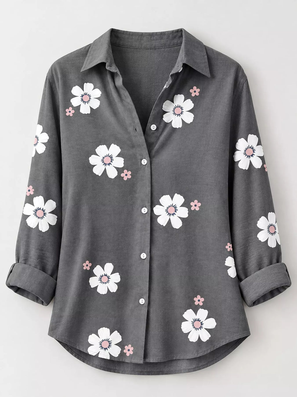 Full Size Floral Print Button-Down Casual Shirt Plus Size