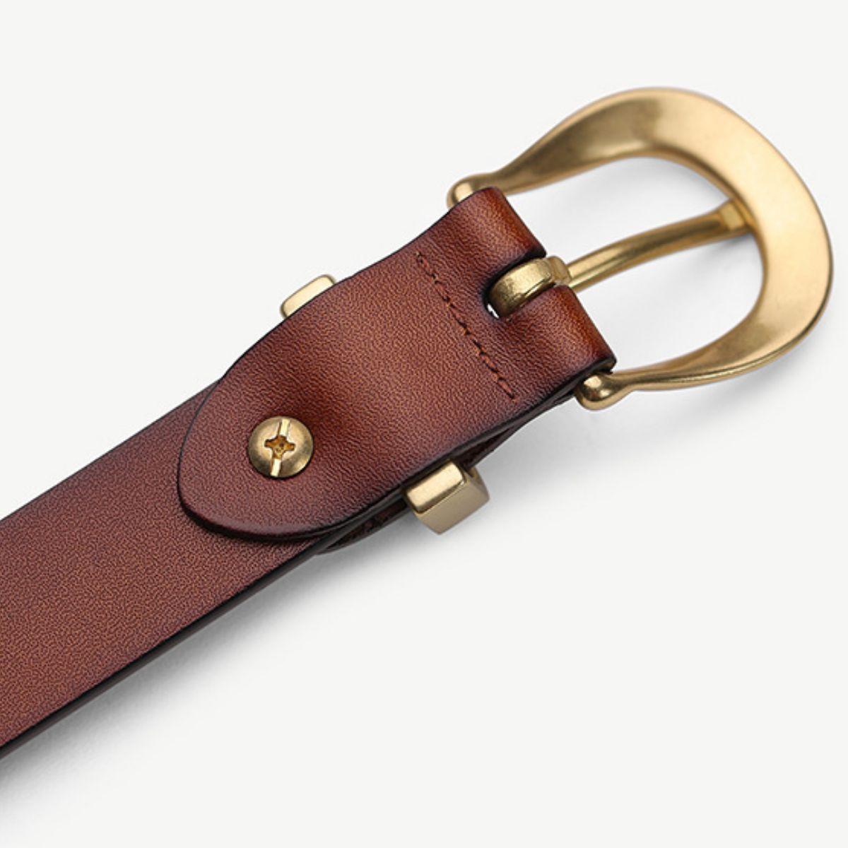 Classic Leather Belt with Golden Buckle