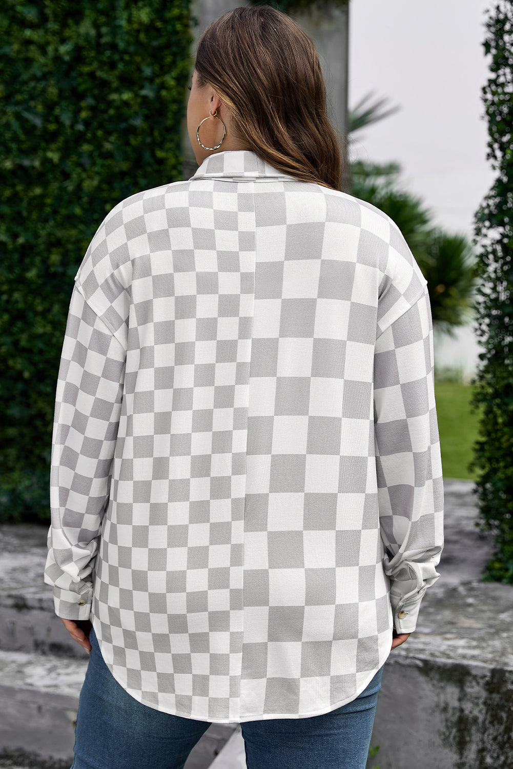 Plus Size Checker Button-Up Western Jacket