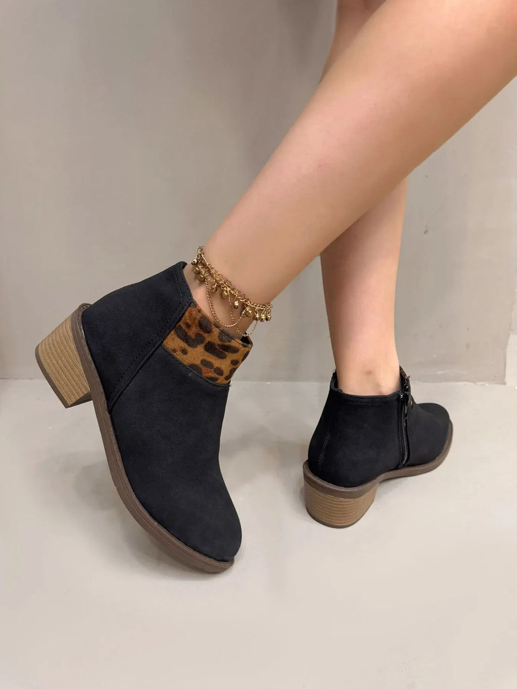 Leopard Block Heels Boots