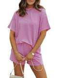 Ribbed Short Sleeve Top and Shorts Two-Piece Set