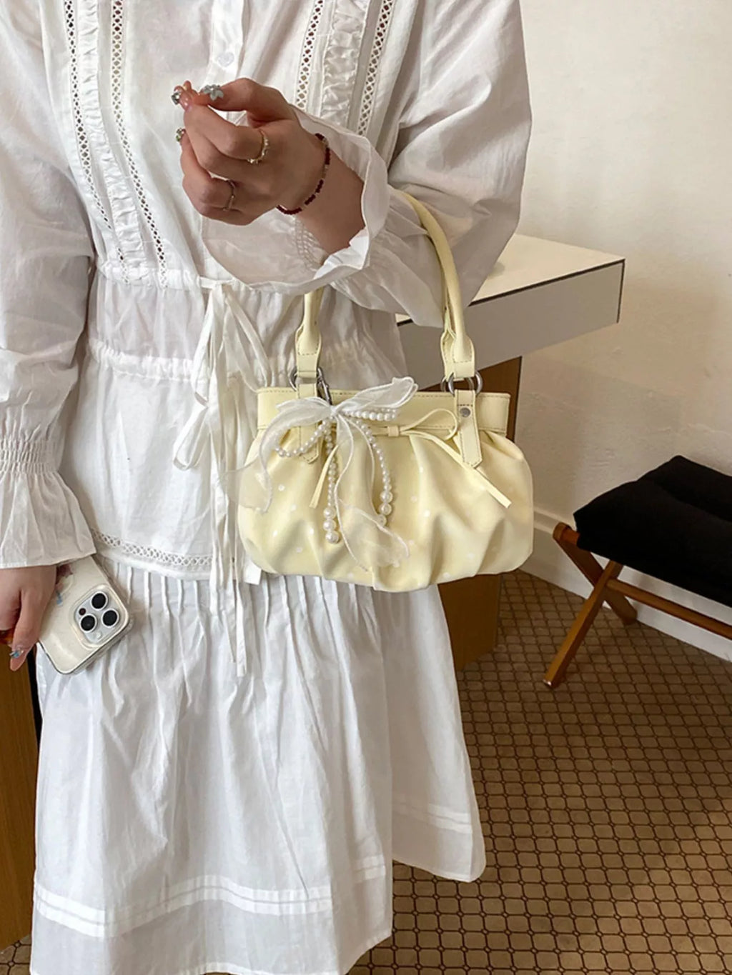 Ruched PU Leather Handbag
