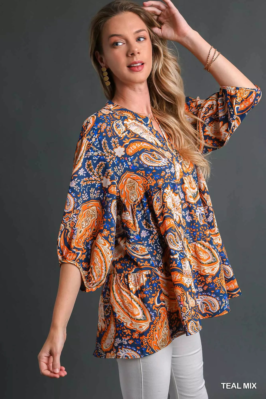 Paisley Boho Tunic Blouse with High-Low Hem