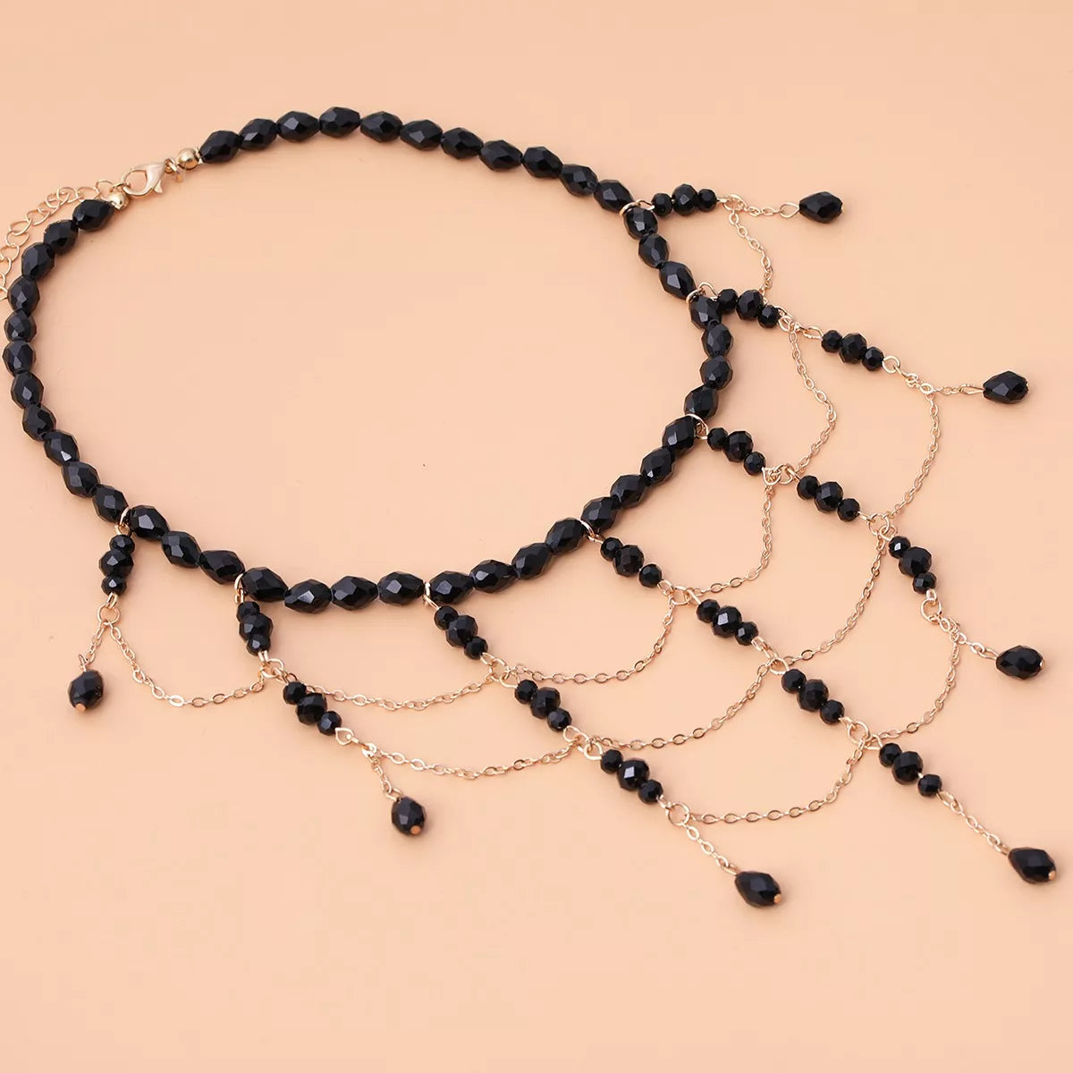 Beaded Choker Necklace with Draping Chains