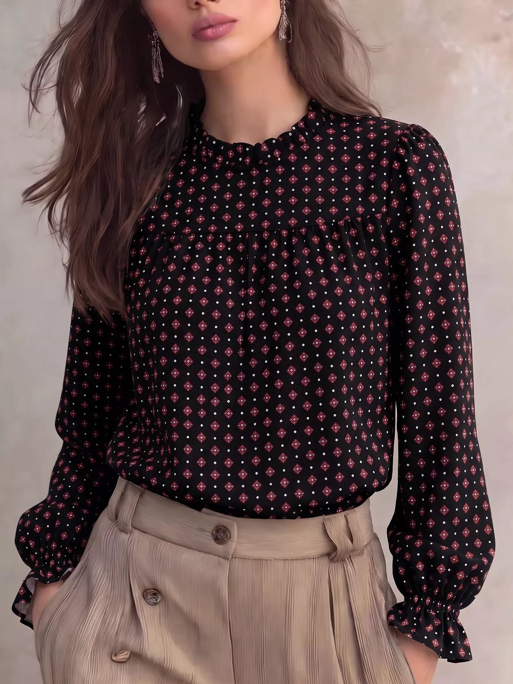 Printed Flounce Sleeve Blouse