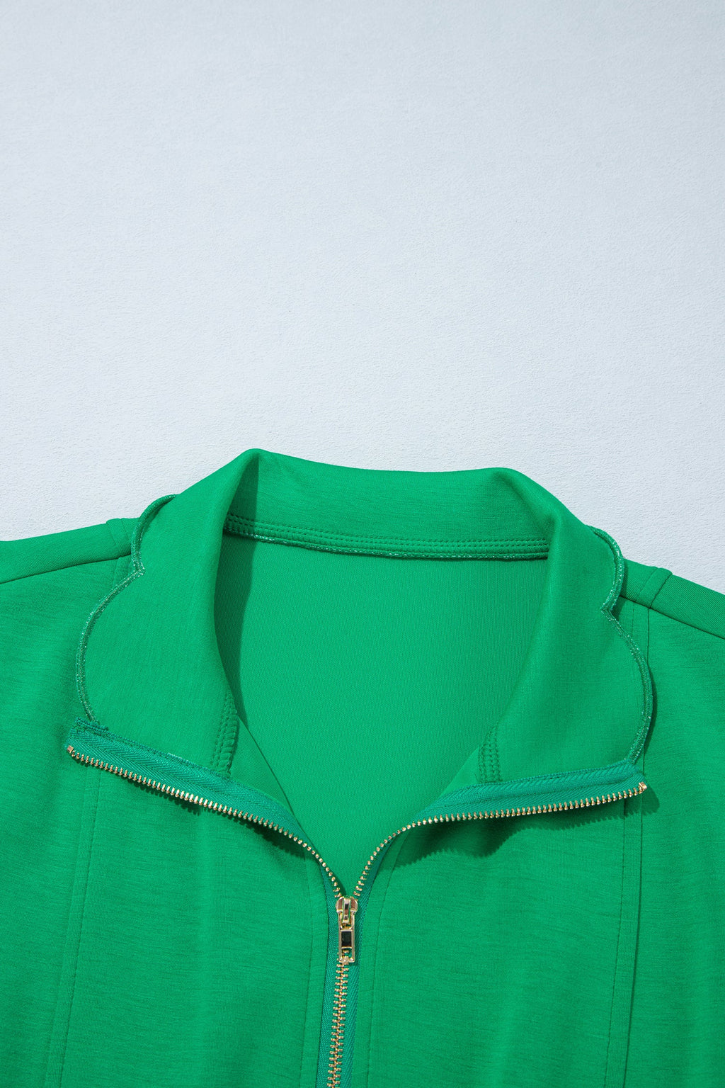 Bright Green Sleeveless Zip Front Scallop Hem Mini Dress