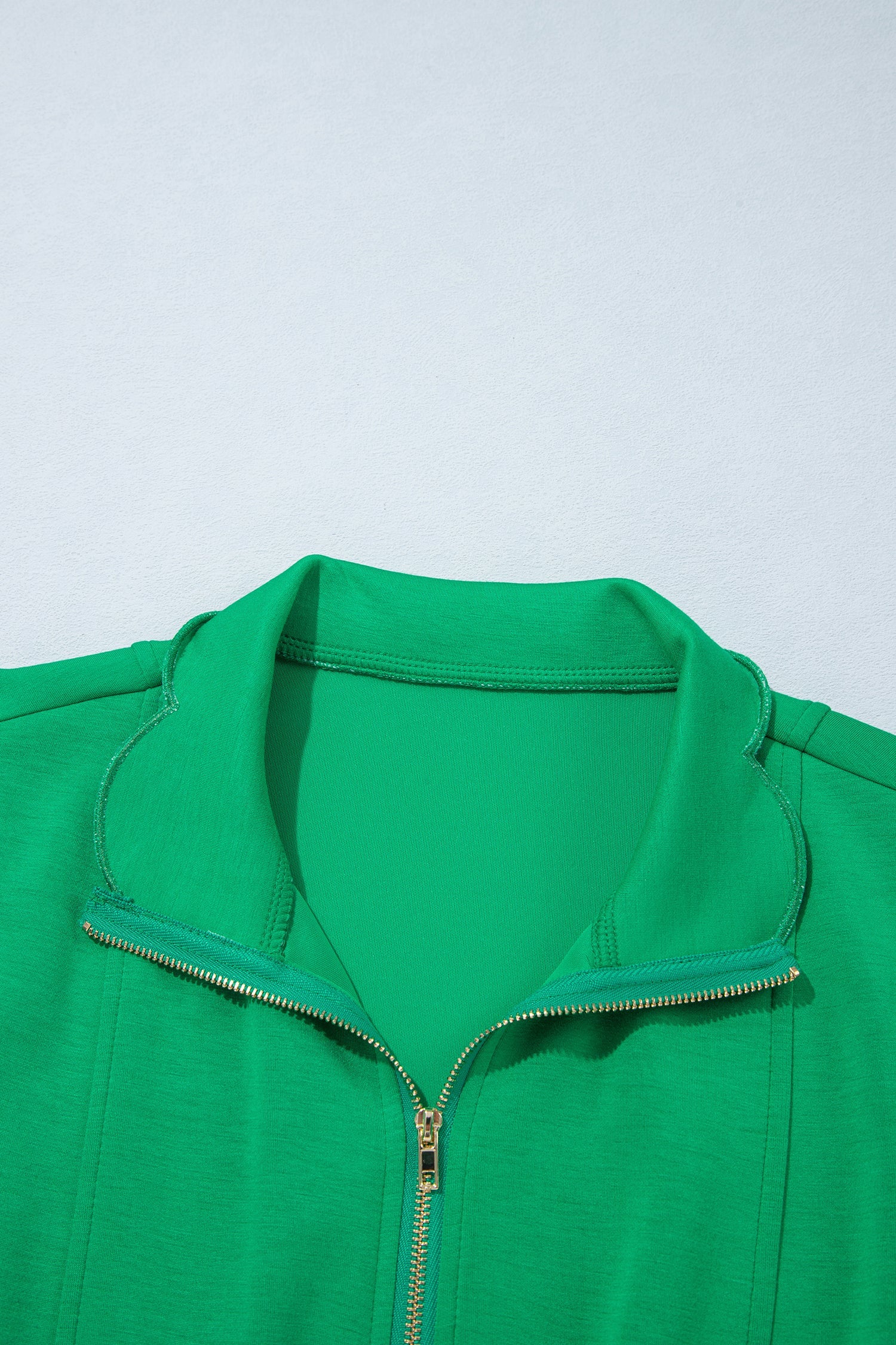 Bright Green Sleeveless Zip Front Scallop Hem Mini Dress