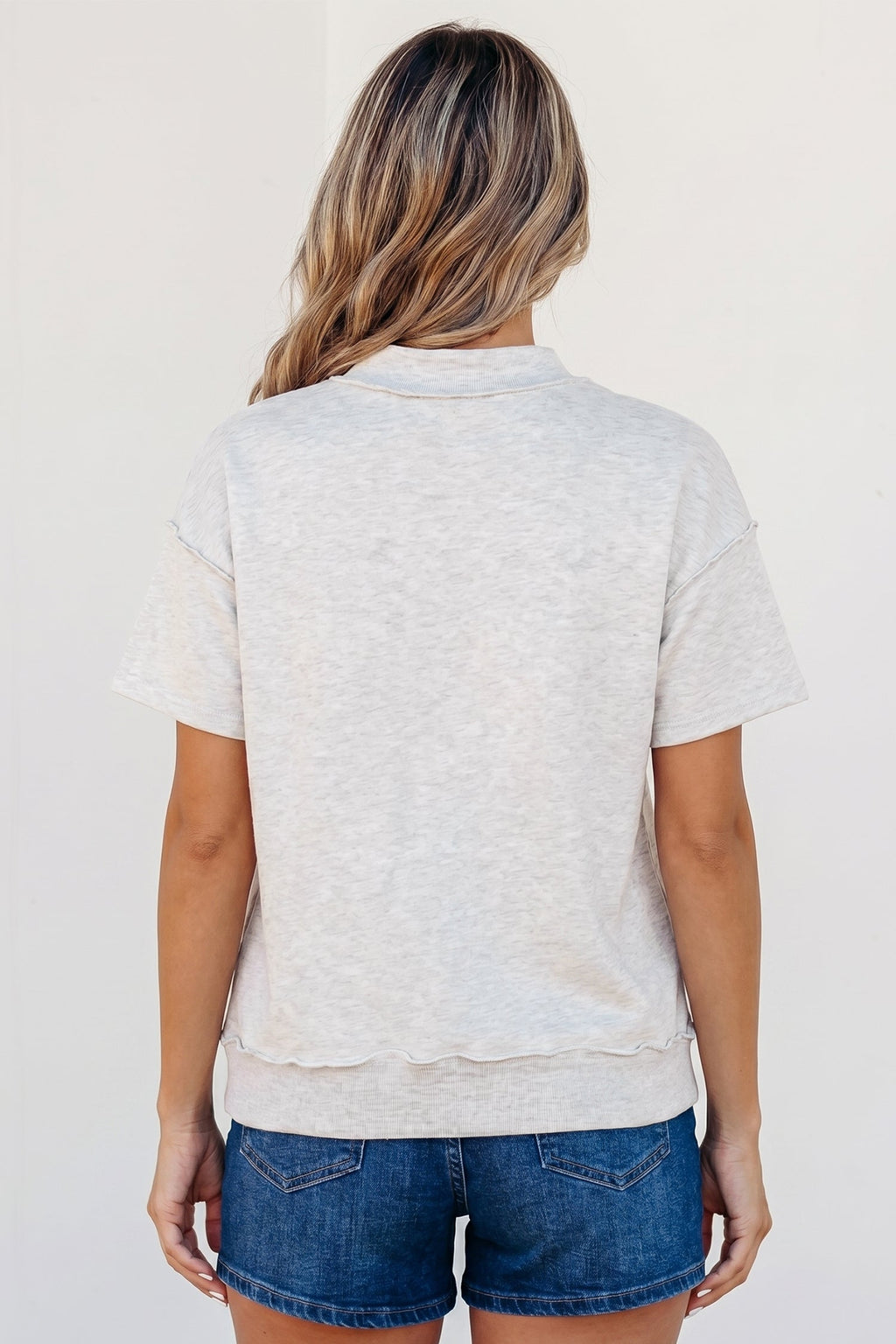 Light Grey Exposed Seam Detail Mock Neck Tee