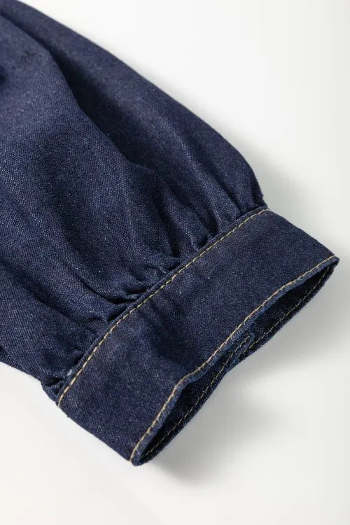 Collared Neck Half Zip Denim Dress