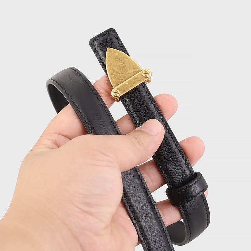 Leather Belt with Golden Buckle