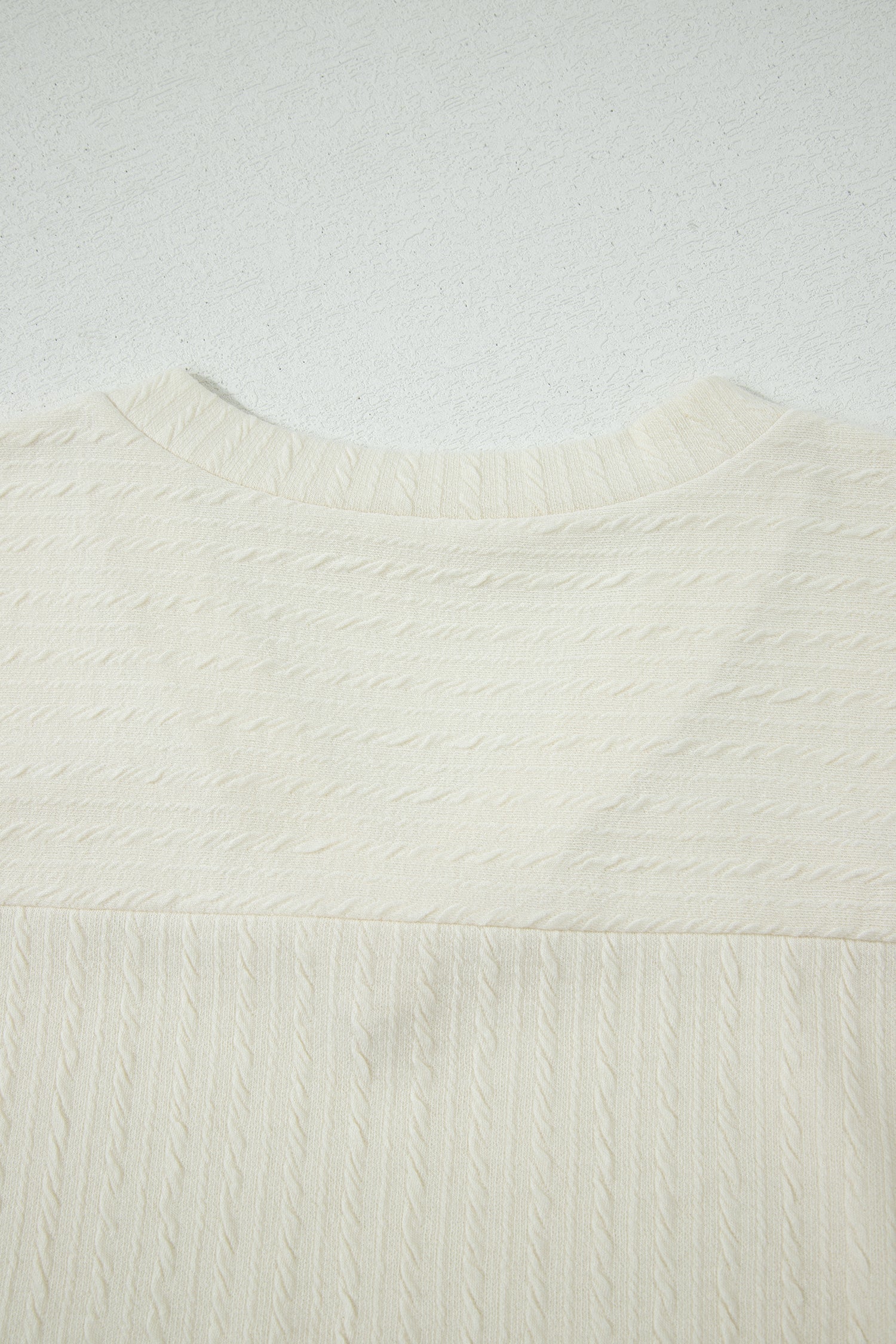 Beige Twisted Texture Knit V Neck T Shirt